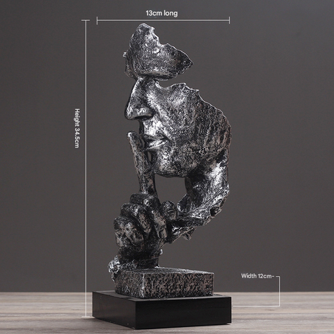 Darrahopens Home & Garden > Decor > Vases & Table Decor Silver Modern 'Silence is Golden' Abstract Sculpture - Nordic Resin Art Statue for Office & Living Room Decor