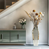 Darrahopens Home & Garden > Decor > Vases & Table Decor Sparkling Crushed Diamond Mirrored Floor Vase Tall Silver Glass Fake Flower Vase