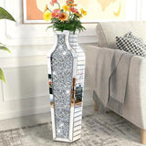 Darrahopens Home & Garden > Decor > Vases & Table Decor Sparkling Crushed Diamond Mirrored Floor Vase Tall Silver Glass Fake Flower Vase