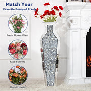 Darrahopens Home & Garden > Decor > Vases & Table Decor Sparkling Crushed Diamond Mirrored Floor Vase Tall Silver Glass Fake Flower Vase