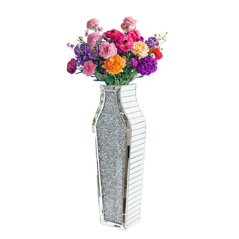 Darrahopens Home & Garden > Decor > Vases & Table Decor Sparkling Crushed Diamond Mirrored Floor Vase Tall Silver Glass Fake Flower Vase