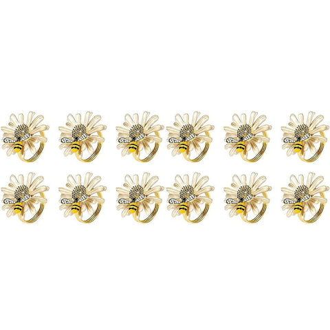 Darrahopens Home & Garden > Decor > Vases & Table Decor Sunflower and Daisy Napkin Rings Set of 12 Gold Bee Design for Formal and Casual Dining