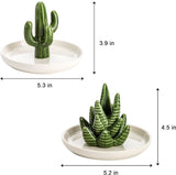 Darrahopens Home & Garden > Decor > Vases & Table Decor Two-Piece Jewelry Display Set - Aloe Vera and Cactus Ring Organizer Set - Ceramic - Jewelry Organizer - Bracelet, Earring, and Necklace Organizer with Leaf Decorations - Decorative Items