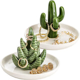 Darrahopens Home & Garden > Decor > Vases & Table Decor Two-Piece Jewelry Display Set - Aloe Vera and Cactus Ring Organizer Set - Ceramic - Jewelry Organizer - Bracelet, Earring, and Necklace Organizer with Leaf Decorations - Decorative Items