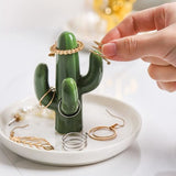 Darrahopens Home & Garden > Decor > Vases & Table Decor Two-Piece Jewelry Display Set - Aloe Vera and Cactus Ring Organizer Set - Ceramic - Jewelry Organizer - Bracelet, Earring, and Necklace Organizer with Leaf Decorations - Decorative Items
