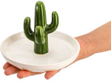 Darrahopens Home & Garden > Decor > Vases & Table Decor Two-Piece Jewelry Display Set - Aloe Vera and Cactus Ring Organizer Set - Ceramic - Jewelry Organizer - Bracelet, Earring, and Necklace Organizer with Leaf Decorations - Decorative Items