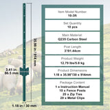 Darrahopens Home & Garden > Decor > Vases & Table Decor VEVOR 3 Feet Fence Post, 10 Pack U-Channel Heavy Duty Metal Fence Posts, Sturdy Steel Fence Stakes for Garden Yard, Lawn, Farms and Outdoor Wire Fencing, Green