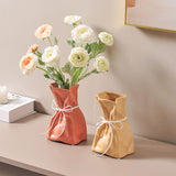 Darrahopens Home & Garden > Decor > Vases & Table Decor White And Brown Chic Money Bag Inspired Vase - Modern Resin Decorative Flower Holder & Tabletop Accent(Use the mobile phone as a reference for size)