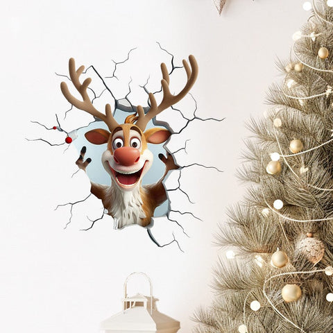 Darrahopens Home & Garden > Decor > Wallpaper 10 PCS Creative 3D Reindeer Peeking Through Wall Christmas PVC Wall Decal for Australian Homes