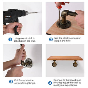 Darrahopens Home & Garden > DIY 4PCS Pipe Floating Shelf Bracket Industrial Pipe Shelf Bracket Mounting Bracket Storage Racks Decor Bronze