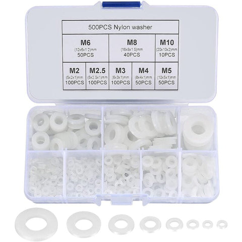 Darrahopens Home & Garden > DIY > Building Materials 500 Pieces Nylon Flat Washers, Flat Washers Insulation Round Spacer Plumbing Assortment Kit - White, M2/M2.5/M3/M4/M5/M6/M8/M10