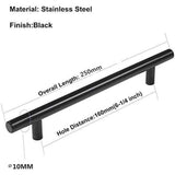 10 Pack Black Stainless Steel T Bar Cabinet Handle, 160 mm