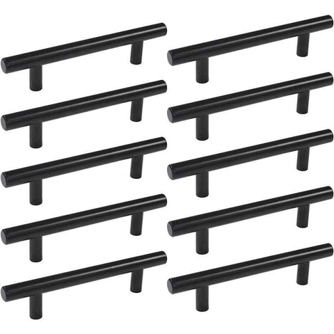 10 Pack Black Stainless Steel T Bar Cabinet Handle, 160 mm