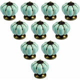 Darrahopens Home & Garden > DIY > Door Hardware 10 pcs Vintage European Style Ceramic Pumpkin Cabinet Knobs Dresser Cupboard Drawer Pull Handles Knobs, Light Blue