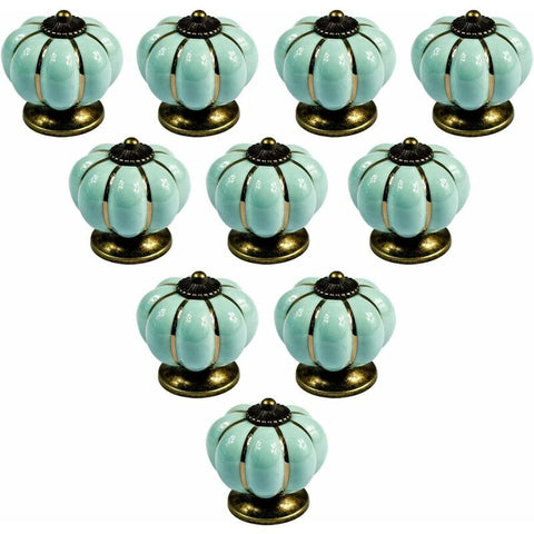 Darrahopens Home & Garden > DIY > Door Hardware 10 pcs Vintage European Style Ceramic Pumpkin Cabinet Knobs Dresser Cupboard Drawer Pull Handles Knobs, Light Blue