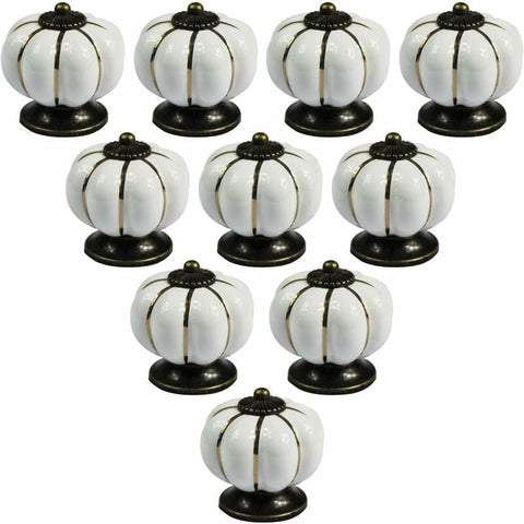 Darrahopens Home & Garden > DIY > Door Hardware 10 pcs Vintage European Style Ceramic Pumpkin Cabinet Knobs Dresser Cupboard Drawer Pull Handles White
