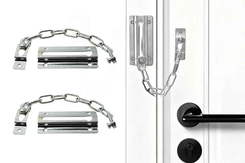 Darrahopens Home & Garden > DIY > Door Hardware 2Pcs Door Security Chain Lock Door Chain Lock with 12 Screws for Wood Door-Silver