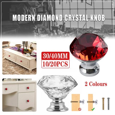 Darrahopens Home & Garden > DIY > Door Hardware Door Knobs Handles Clear Crystal Diamond Glass Kitchen Cupboard Cabinet Pulls 40MM - Red-10PCS