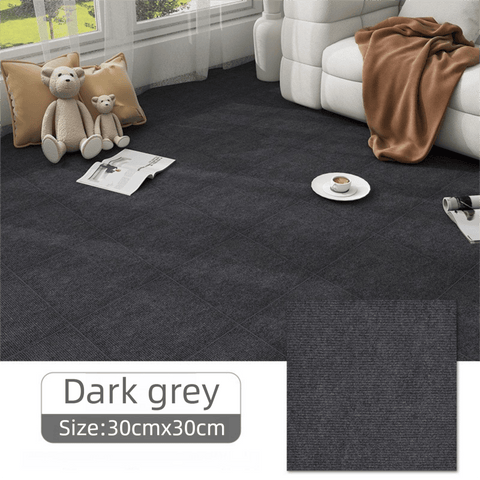 Darrahopens Home & Garden > DIY > Flooring 16 Pack Dark Grey Durable & Soft Self-Adhesive Carpet Tiles(30x30cm) - Interlocking Non-Slip Square Floor Mat for Bedroom, Office & Living Room