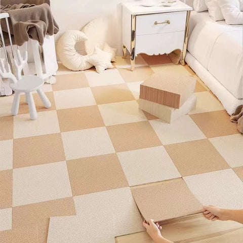 Darrahopens Home & Garden > DIY > Flooring 8 x Khaki & 8 x Off-White Durable & Soft Self-Adhesive Carpet Tiles(30x30cm) - Interlocking Non-Slip Square Floor Mat for Bedroom, Office & Living Room