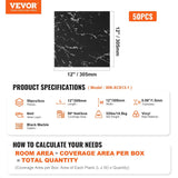 Darrahopens Home & Garden > DIY > Flooring VEVOR Self Adhesive Vinyl Floor Tiles 12 x 12 inch, 50 Tiles 1.5mm Thick Peel & Stick, Black Marble Texture DIY Flooring for Kitchen, Dining Room, Bedrooms & Bathrooms, Easy for Home Decor