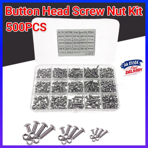 Darrahopens Home & Garden > DIY > Hardware Hooks 500x M3/M4/M5 Stainless Steel Hex Socket Button Head Bolts Screws Nuts Kit