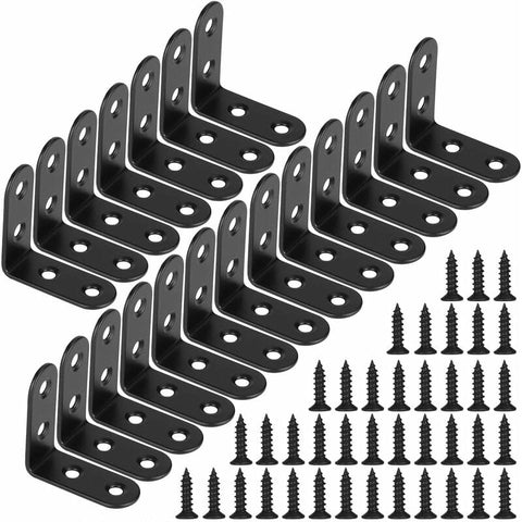 Darrahopens Home & Garden > DIY > Hardware Hooks Black Right Angle Bracket L Shaped Metal Corner Braces With Screws For Wood Furniture Cupboard Support 20 pcs 40 18Mm