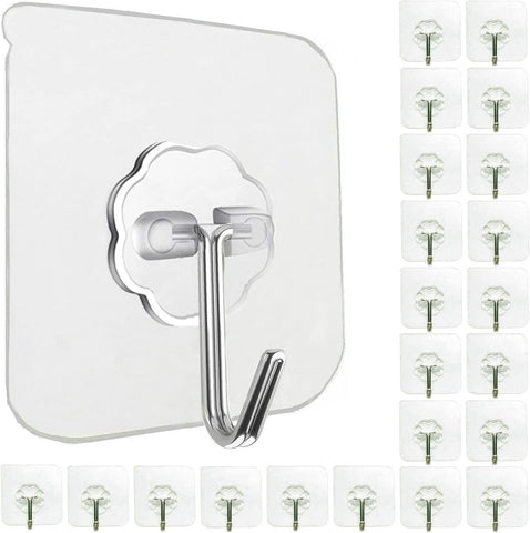 Darrahopens Home & Garden > DIY > Hardware Hooks Self-adhesive hooks - transparent - waterproof - self-adhesive wall hooks - suitable for keys - bathroom, shower, outdoor, kitchen, door - practical pack of 24