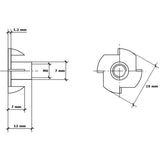 Darrahopens Home & Garden > DIY > Hardware Hooks T Nut Claw Nut 4 Sided Nut Claw Fitting M6 X 12 Mm 50 pcs