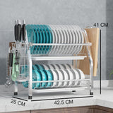 Darrahopens Home & Garden > DIY > Kitchen & Bathroom DIY 2 Tier Silver Kitchen Dish Rack Drainer 41cm High 25cm Long