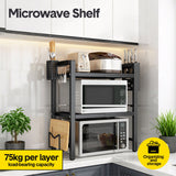 Darrahopens Home & Garden > DIY > Kitchen & Bathroom DIY 3-Tier Microwave Stand Oven Rack Height Adjustable and Extendable Stainless Steel Kitchen Storage Shelf With 6 Hook Over the Kitchen Counter Max Load 75Kgs