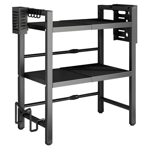Darrahopens Home & Garden > DIY > Kitchen & Bathroom DIY 3-Tier Microwave Stand Oven Rack Height Adjustable and Extendable Stainless Steel Kitchen Storage Shelf With 6 Hook Over the Kitchen Counter Max Load 75Kgs