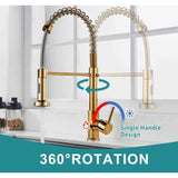 Darrahopens Home & Garden > DIY > Kitchen & Bathroom DIY Polished Gold Kitchen Faucet with Pull Down Sprayer,Single Handle Spring Single Hole Faucet for Kitchen Sink In Australia - Darrahopens