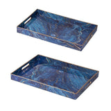 Darrahopens Home & Garden > DIY > Kitchen & Bathroom DIY Set 2 Marble Patterned Blue Rectangular Trays 48cm