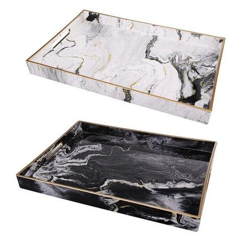 Darrahopens Home & Garden > DIY > Kitchen & Bathroom DIY Set 2 Marble Patterned Rectangular Trays 48cm
