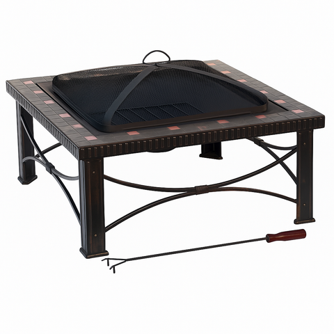 Darrahopens Home & Garden > Firepits > Fire Pits 30" Square Slate Tile Fire Pit Outdoor Patio Heater Fireplace