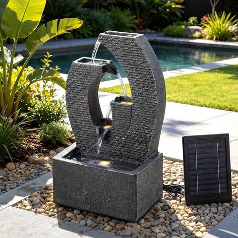 Darrahopens Home & Garden > Fountains > Fountains & Ponds Gardeon Solar Fountain 5 Levels Cascading Water Feature Resin 50cm Black In Australia - Darrahopens