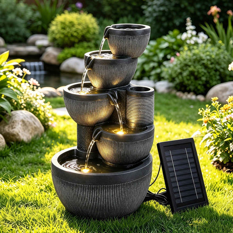Darrahopens Home & Garden > Fountains > Fountains & Ponds Gardeon Solar Fountain Water Feature 5-Tier Cascading Bowl Grey 51cm In Australia - Darrahopens