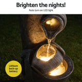 Darrahopens Home & Garden > Fountains > Fountains & Ponds Gardeon Solar Fountain Water Feature Cascading Fountain 3-Tier Pot LED Lights 80CM Grey