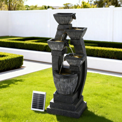 Darrahopens Home & Garden > Fountains > Fountains & Ponds Gardeon Solar Fountain Water Feature Outdoor Fountain Indoor 5-Tier Bowl Cascading Grey