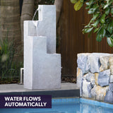 Darrahopens Home & Garden > Fountains > Fountains & Ponds Protege Contemporary Solar Water Fountain Outdoor Garden Feature, Cascading Design, with Panel Kit, LED Lights, Light Grey