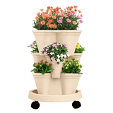 Darrahopens Home & Garden > Garden Beds > Garden Beds & Planters Beige 3-Tier Stackable Strawberry & Vegetable Planter with Mobile Wheel Tray - Space-Saving Vertical Gardening System