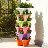 Darrahopens Home & Garden > Garden Beds > Garden Beds & Planters Green 3-Tier Stackable Strawberry & Vegetable Planter with Mobile Wheel Tray - Space-Saving Vertical Gardening System