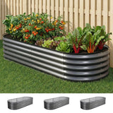 Darrahopens Home & Garden > Garden Beds > Garden Beds & Planters Green Fingers 3 Pcs Raised Garden Bed Kit Oval Galvanized Steel Planter Boxes 160x80x42cm, Heavy Duty Metal Elevated Garden Bed for Vegetables Flowers Herbs, with Safety Edging, Gloves & Pegs Included
