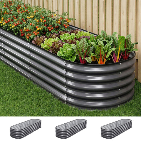Darrahopens Home & Garden > Garden Beds > Garden Beds & Planters Green Fingers 3 Pcs Raised Garden Bed Kit Oval Galvanized Steel Planter Boxes 240x80x42cm, Heavy Duty Metal Elevated Garden Bed for Vegetables Flowers Herbs, with Safety Edging, Gloves & Pegs Included