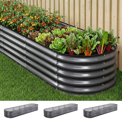Darrahopens Home & Garden > Garden Beds > Garden Beds & Planters Green Fingers 3 Pcs Raised Garden Bed Kit Oval Galvanized Steel Planter Boxes 320x80x42cm, Heavy Duty Metal Elevated Garden Bed for Vegetables Flowers Herbs, with Safety Edging, Gloves & Pegs Included