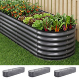 Darrahopens Home & Garden > Garden Beds > Garden Beds & Planters Green Fingers 3 Pcs Raised Garden Bed Kit Oval Galvanized Steel Planter Boxes 320x80x56cm, Heavy Duty Metal Elevated Garden Bed for Vegetables Flowers Herbs, with Safety Edging, Gloves & Pegs Included