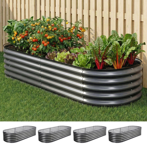 Darrahopens Home & Garden > Garden Beds > Garden Beds & Planters Green Fingers 4 Pcs Raised Garden Bed Kit Oval Galvanized Steel Planter Boxes 160x80x42cm, Heavy Duty Metal Elevated Garden Bed for Vegetables Flowers Herbs, with Safety Edging, Gloves & Pegs Included