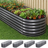 Darrahopens Home & Garden > Garden Beds > Garden Beds & Planters Green Fingers 4 Pcs Raised Garden Bed Kit Oval Galvanized Steel Planter Boxes 240x80x56cm, Heavy Duty Metal Elevated Garden Bed for Vegetables Flowers Herbs, with Safety Edging, Gloves & Pegs Included