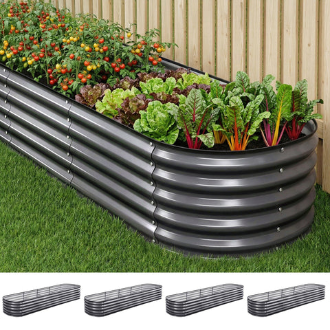 Darrahopens Home & Garden > Garden Beds > Garden Beds & Planters Green Fingers 4 Pcs Raised Garden Bed Kit Oval Galvanized Steel Planter Boxes 320x80x42cm, Heavy Duty Metal Elevated Garden Bed for Vegetables Flowers Herbs, with Safety Edging, Gloves & Pegs Included